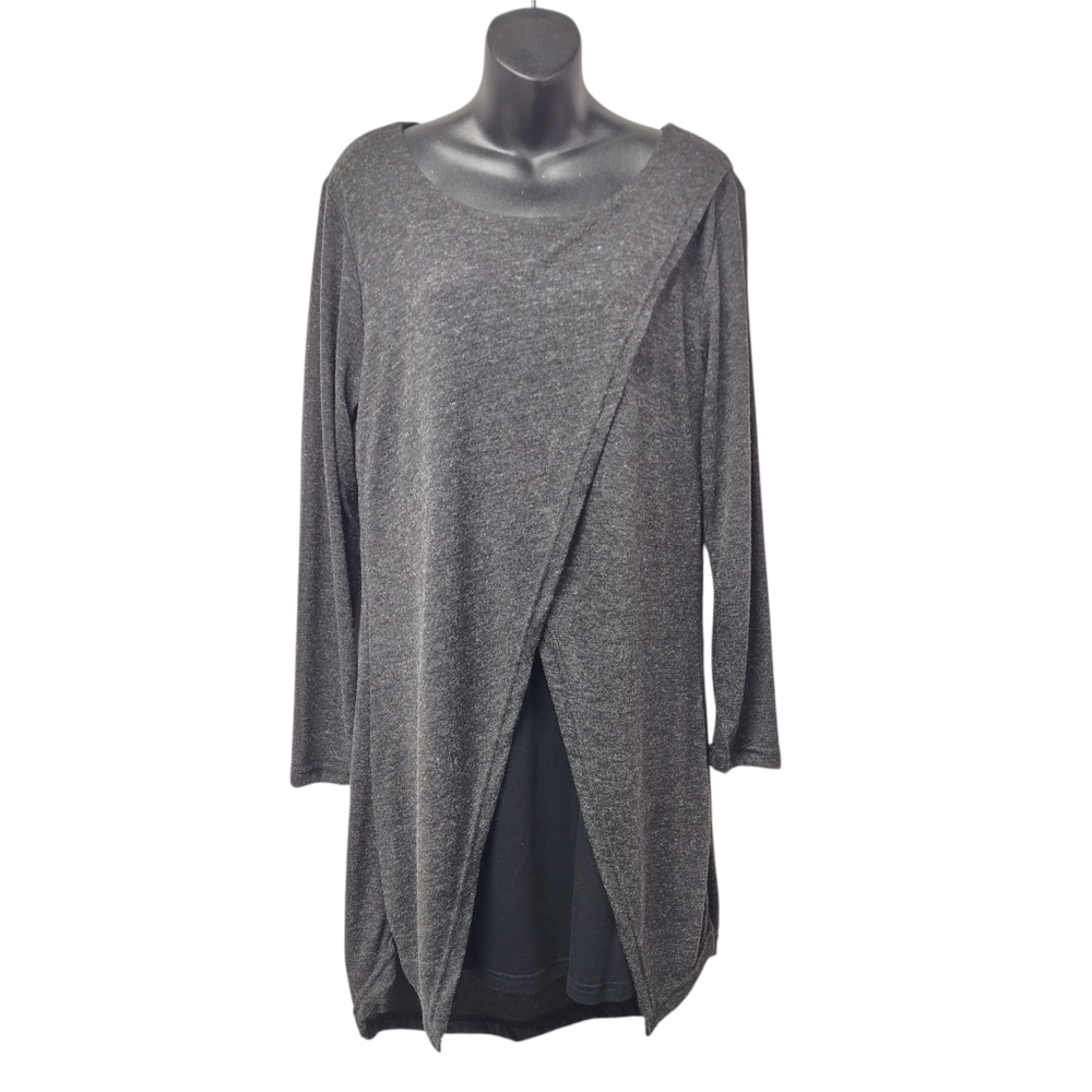 Yak n Yeti  Gray Asymmetrical Wrap Thin Knit Dress Long Sleeve Boho Nepal L NWT